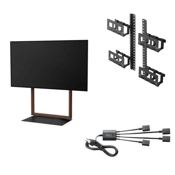 (mira)EQUALS テレビスタンド ブラック WALL FRAMESTAND + マルチデバイス + 電源タップセット | 左右首振り