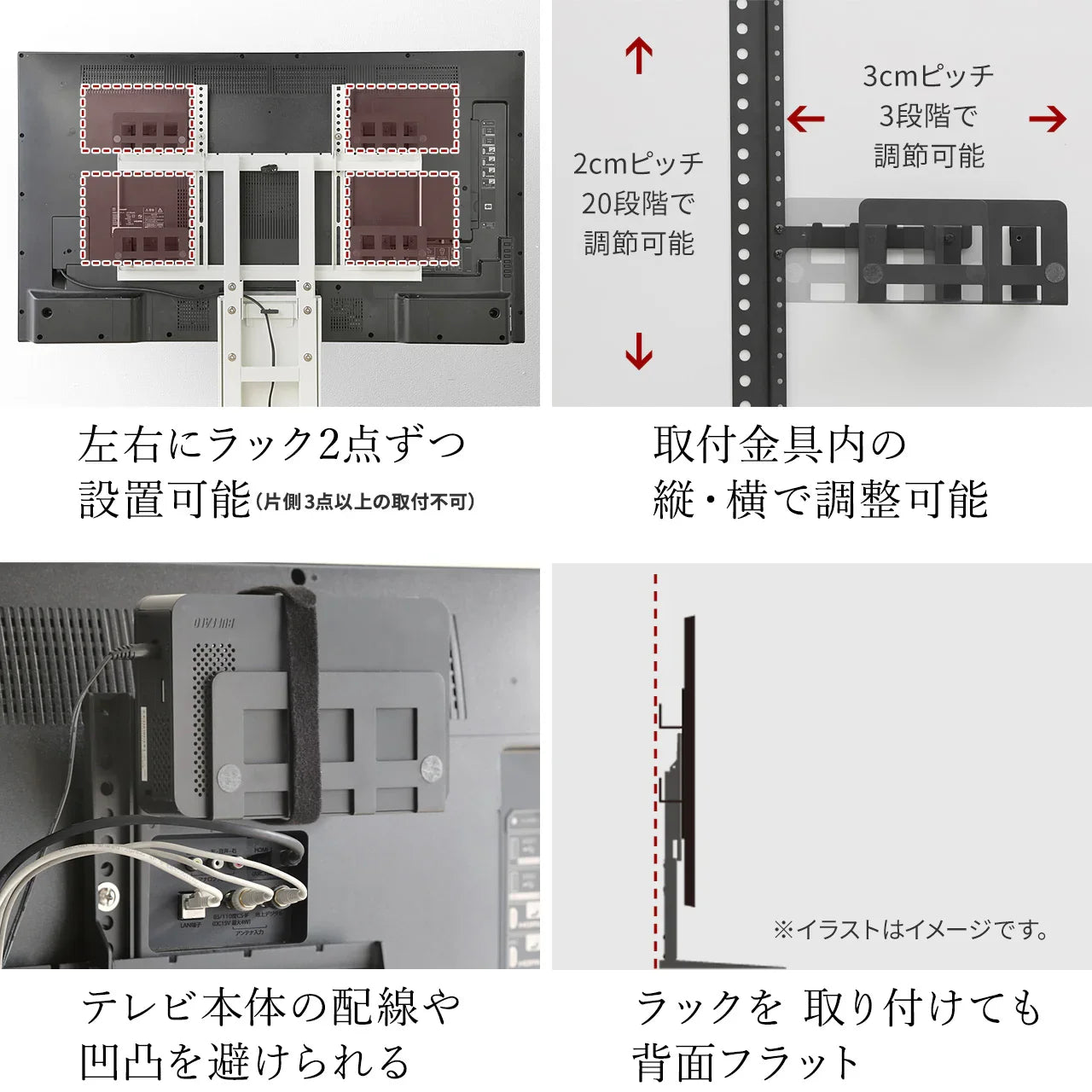 Vシリーズ/PRO/A2/テレビ台用スタンド対応マルチデバイスホルダー(ラック4点 + 取付金具)